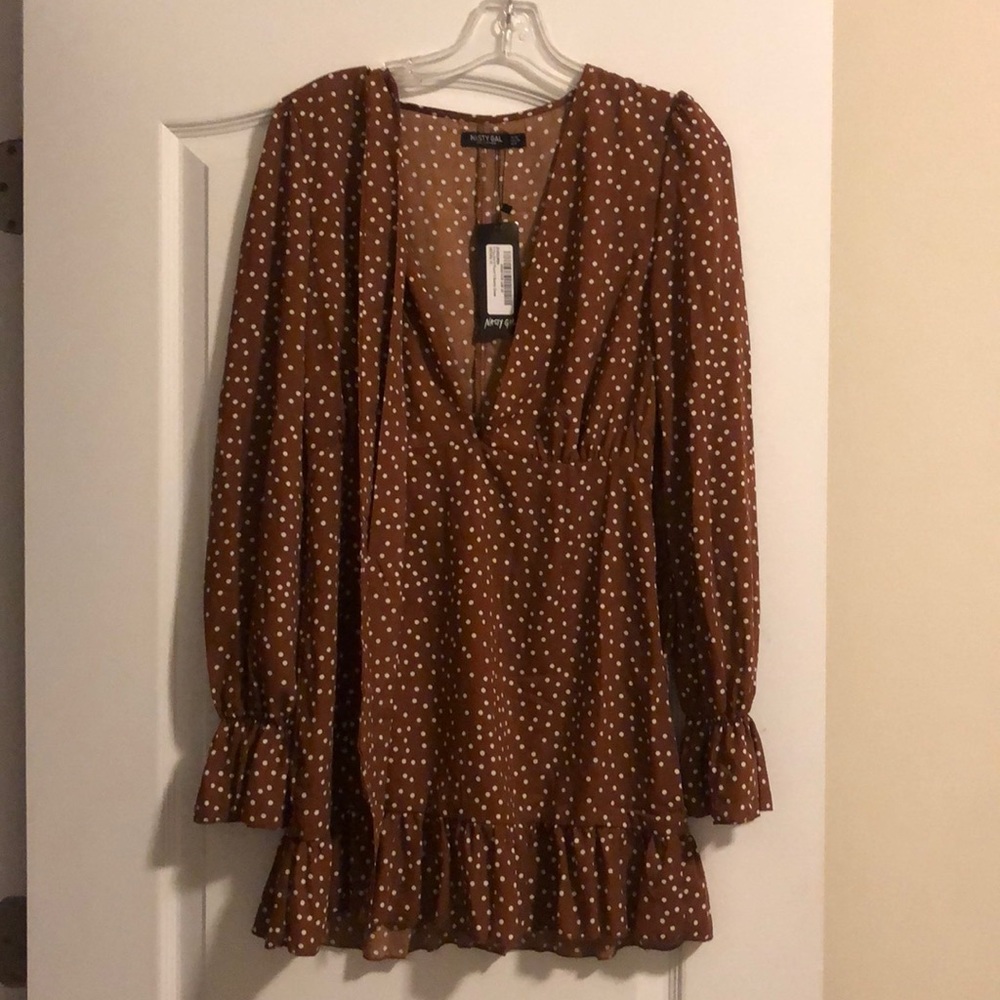 Brown polka dot long sleeve dress